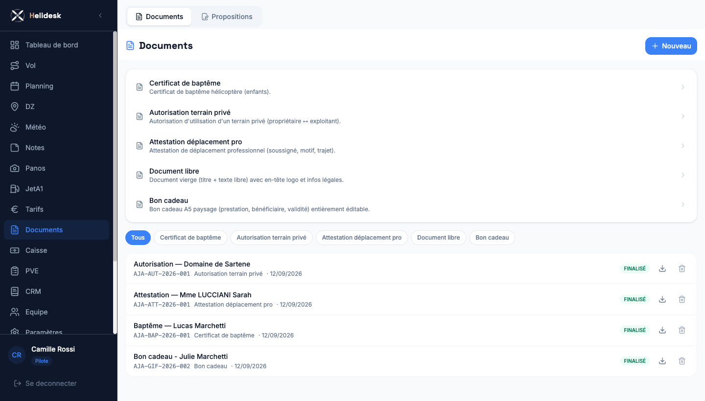 Les cinq modèles de documents remis aux clients.