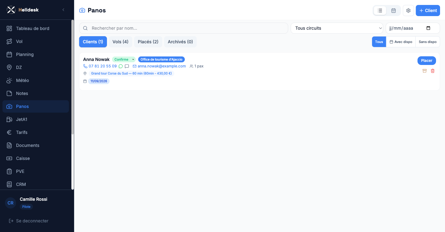 Fichier clients des vols panoramiques.